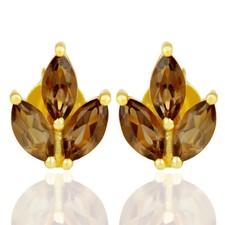 Natural Smoky Quartz 925 Sterling Silver Stud Earrings Gemstone Jewelry