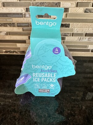 Bentgo Buddies Slim Ice Packs Set of 4 - Glitter Mermaid Design for Kids Lunches