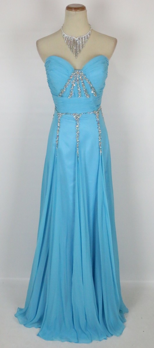 blue green dress for wedding Mermaid Strapless Lace Prom Dress With Appliques, Sky Blue / 14 main image 1