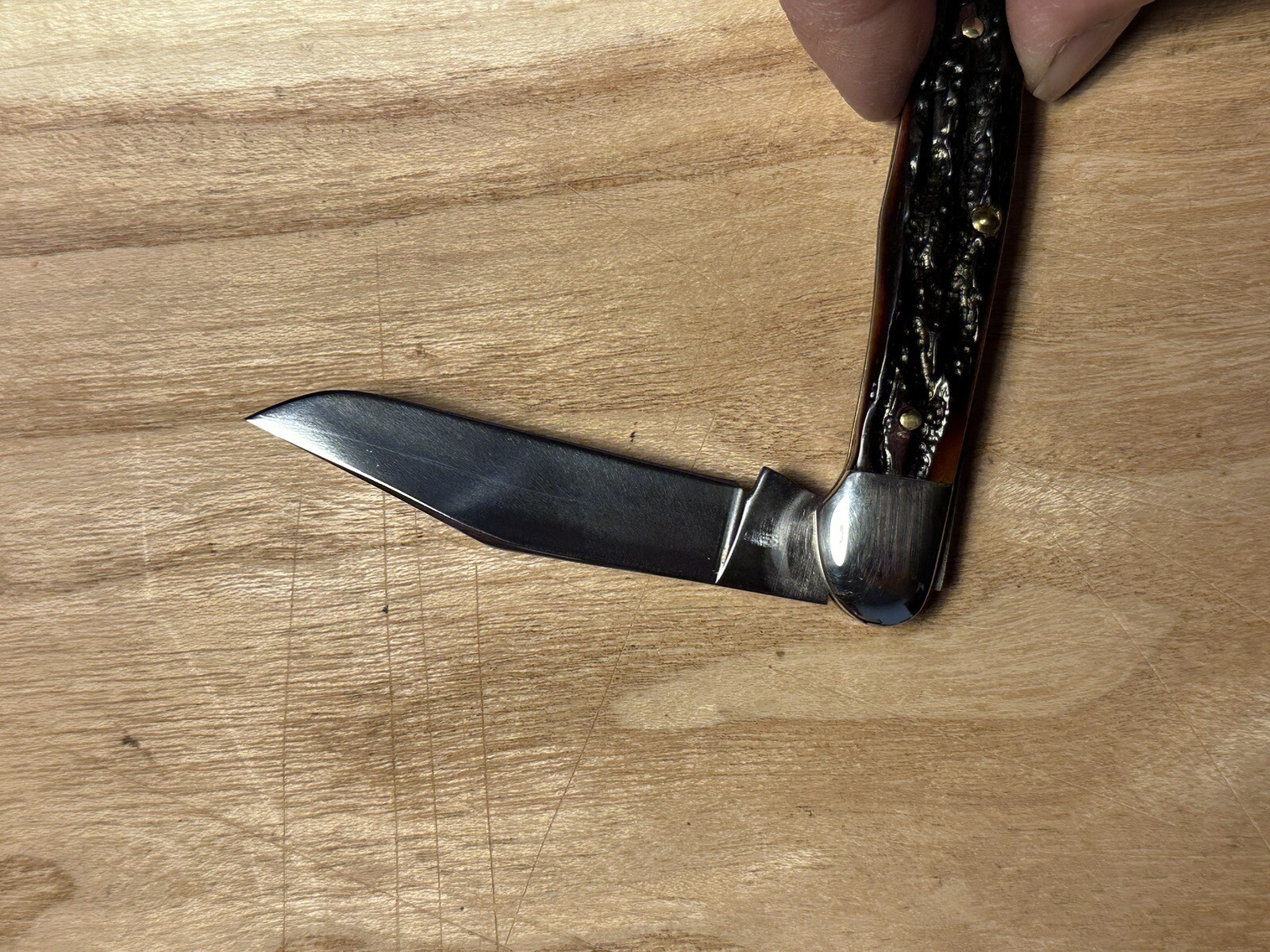 QUEEN TOOL STEEL 41 COPPERHEAD KNIFE, PH D2 AMBER STAG/BONE eBay