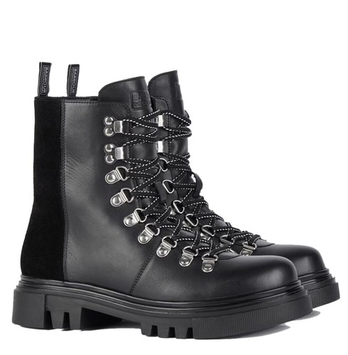 BARBOUR DRAKE BLACK LEATHER HIKER BOOTS WOMEN SHOES LFO0538BK11 - Picture 2 of 5
