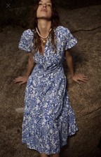 ZARA SS23 CUTWORK EMBROIDERY MIDI DRESS ECRU/BLUE SIZE M 3077/615 BNWT