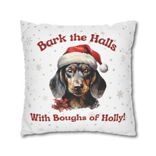 Cute Dachshund Weiner Dog Doxie Pup Santa Hat Christmas Square Pillow Cover