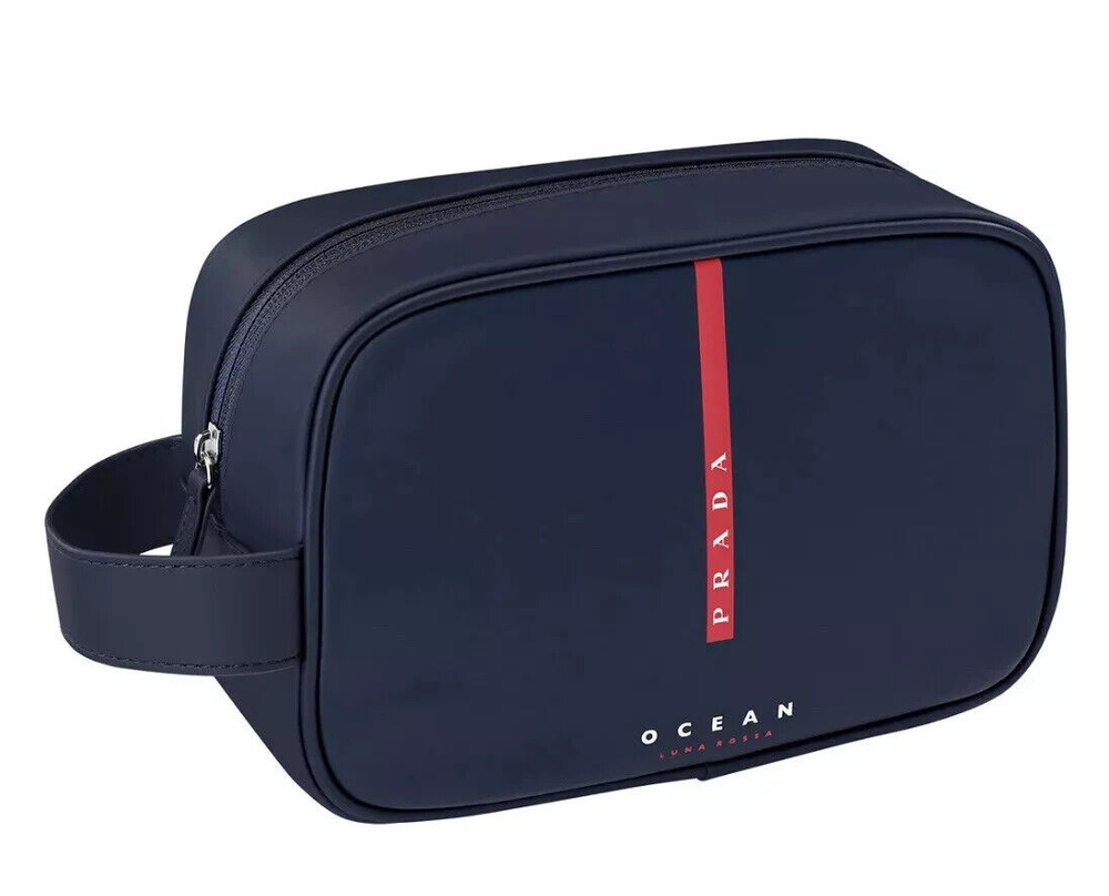 NEW PRADA Luna Rossa Ocean Men Navy Black Faux Leather Travel Pouch Toiletry Bag