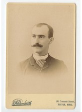 CAB CARD PHOTO MAN W/ STRIPED TIE, IDED ON BACK, FROM BATH, ME, BY SMITH