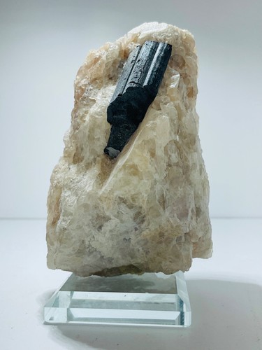 Black Tourmaline-quartzite-symbiotic-Tourmaline-Quartz-500g -Glass Display Base - Picture 9 of 11