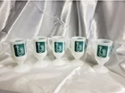 Vintage Federal Milk Glass, Pedestal Mugs, Turquoise Color, Rooster