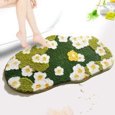 Floral Bath Mat Cute Plant Summer Flower Green Aesthetic Non Slip 24x16 Inch