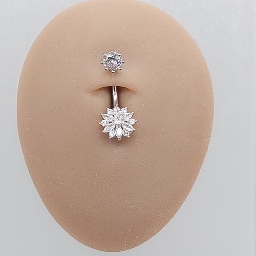 Belly Bars Button Piercing Bar Dangle Navel Body Jewellery Gem Ring Silver Gift - Picture 2 of 8