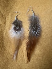 Real Feather Earrings With Gold Tone Hook, 4-5