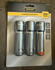Defiant 300 Lumens Aluminum Flashlight 3-Pack 3 Mode Grey - NEW sealed package