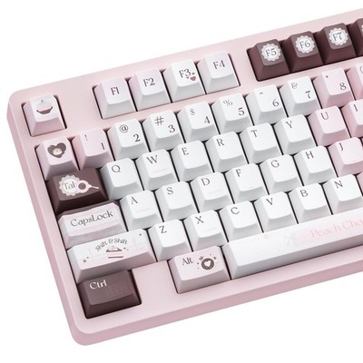 Pink Chocolate Keycaps - PBT Cherry Profile, Dye Sub, 130 Keys, Kawaii White ...