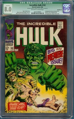 Incredible Hulk #102 CGC (Q) 8.0 OW/W Non-Story Wrap Missing - Origin of Hulk