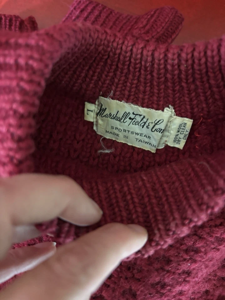 Vintage Marshall Fields Wool Sweater Sportswear Men’s Size L Burgundy Red Knit - Image 2 of 4