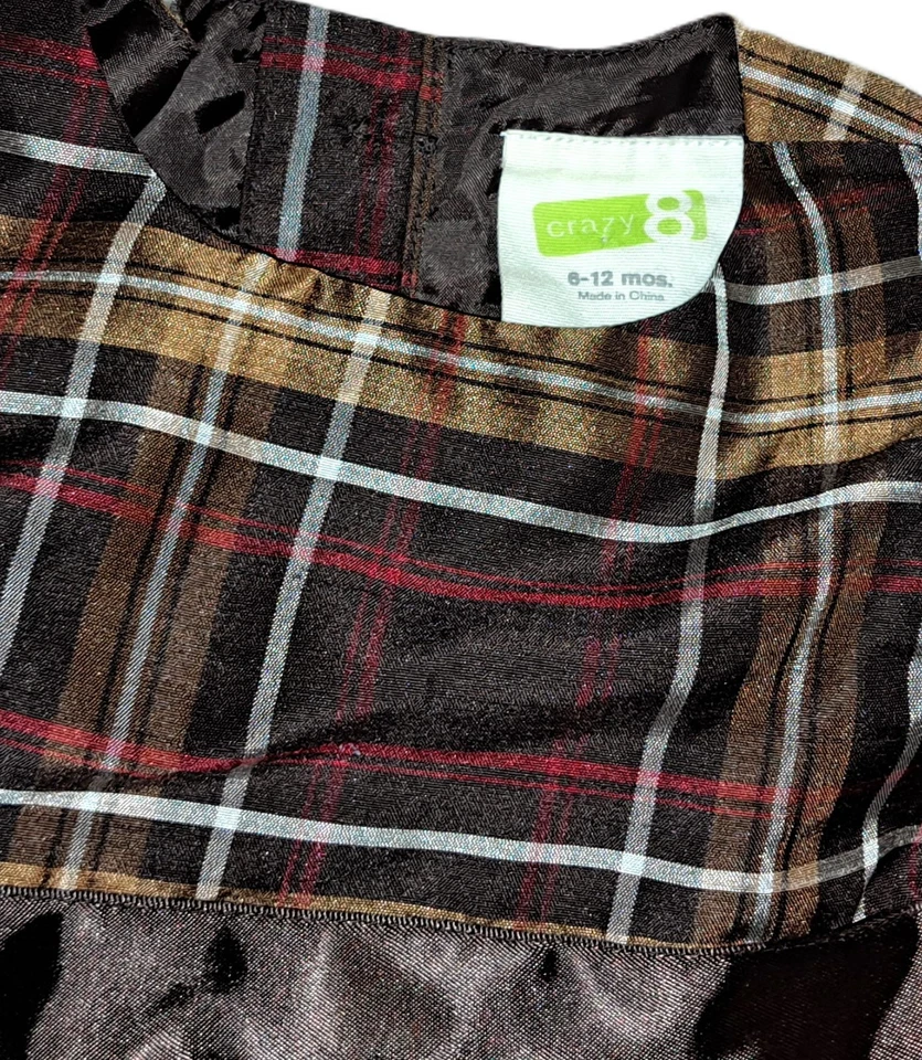 Niñas CRAZY 8 por GYMBOREE Marrón Rojo Vestido de Fiesta a Cuadros 6 12 Meses Acción de Gracias Foto 4 de 4