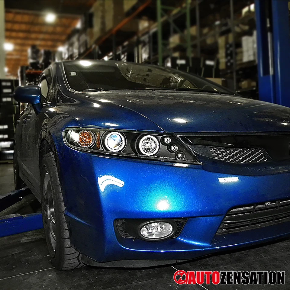 Fit 2006-2011 Honda Civic Sedan Black LED Halo Projector Headlights Lamps 06-11 Foto 3 de 4