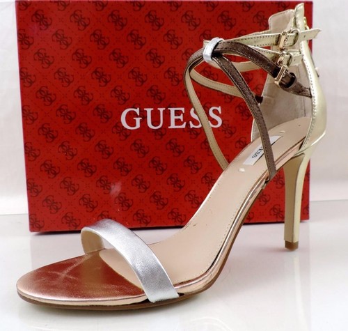Guess Laella Ankle Strap Dress Sandals Heels Silver Multi Size 9.5 - Picture 2 of 9