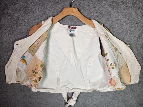 Vintage 90's Ricki Girls Vest Size Medium Patchwork Embroidered Floral Cream - Picture 8 of 13