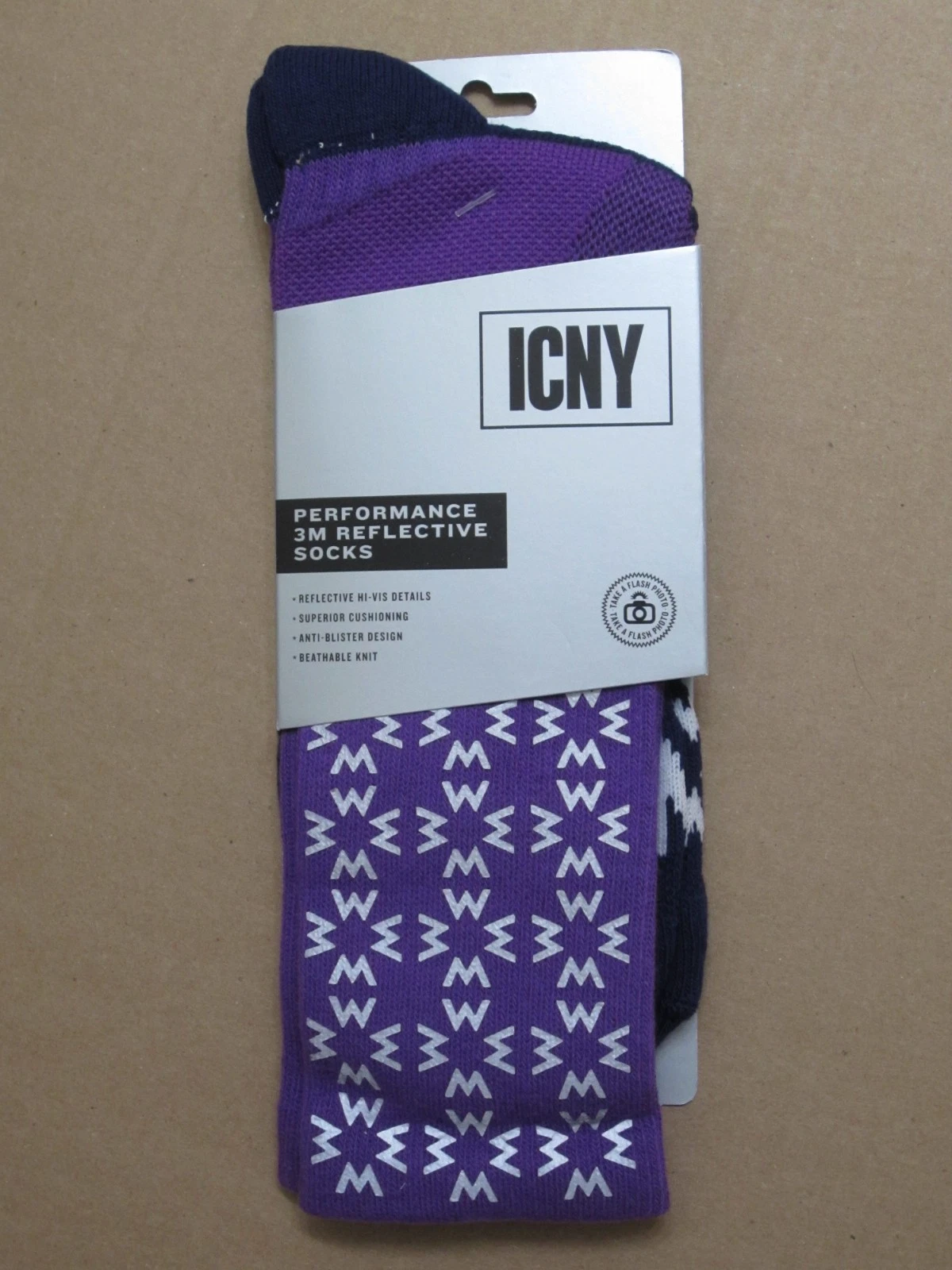 Without Walls x ICNY Performance 3M Reflective Sock Purple Navy Size 8-13 NEW!