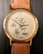 Vintage Gold Face Lorus Mickey Mouse Quartz Watch w/ original Leather Band