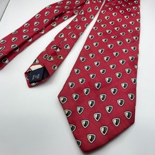 Polo Ralph Lauren Red Silk Geometric Shield Print Tie Made in USA Hand Finished