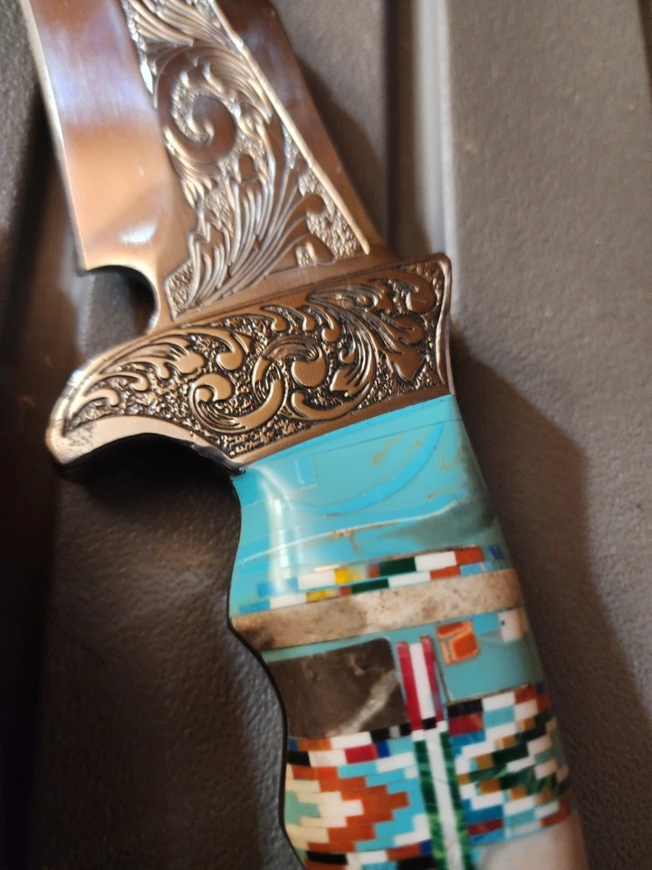 "Cuchillo con incrustación turquesa estilo navajo nativo americano del suroeste 9,5""" Foto 4 de 4