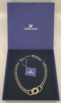New Swarovski Bound Crystal Pavé Palladium Plated Steel Rose Gold Necklace 38 CM