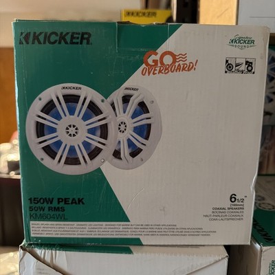 Pair of Kicker KM 6.5'' 4-Ohm RGB LED 15-50W RMS Coaxial Marine Speakers