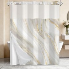 Marble Shower Curtain with Liner, Gray 71"W x 74"L Pack of 1 Gray and Gold