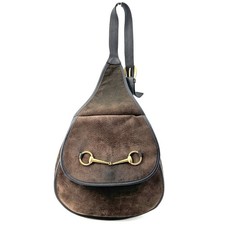 Gucci Horsebit borsa a tracolla zaino pelle scamosciata marrone grigio scuro autentico