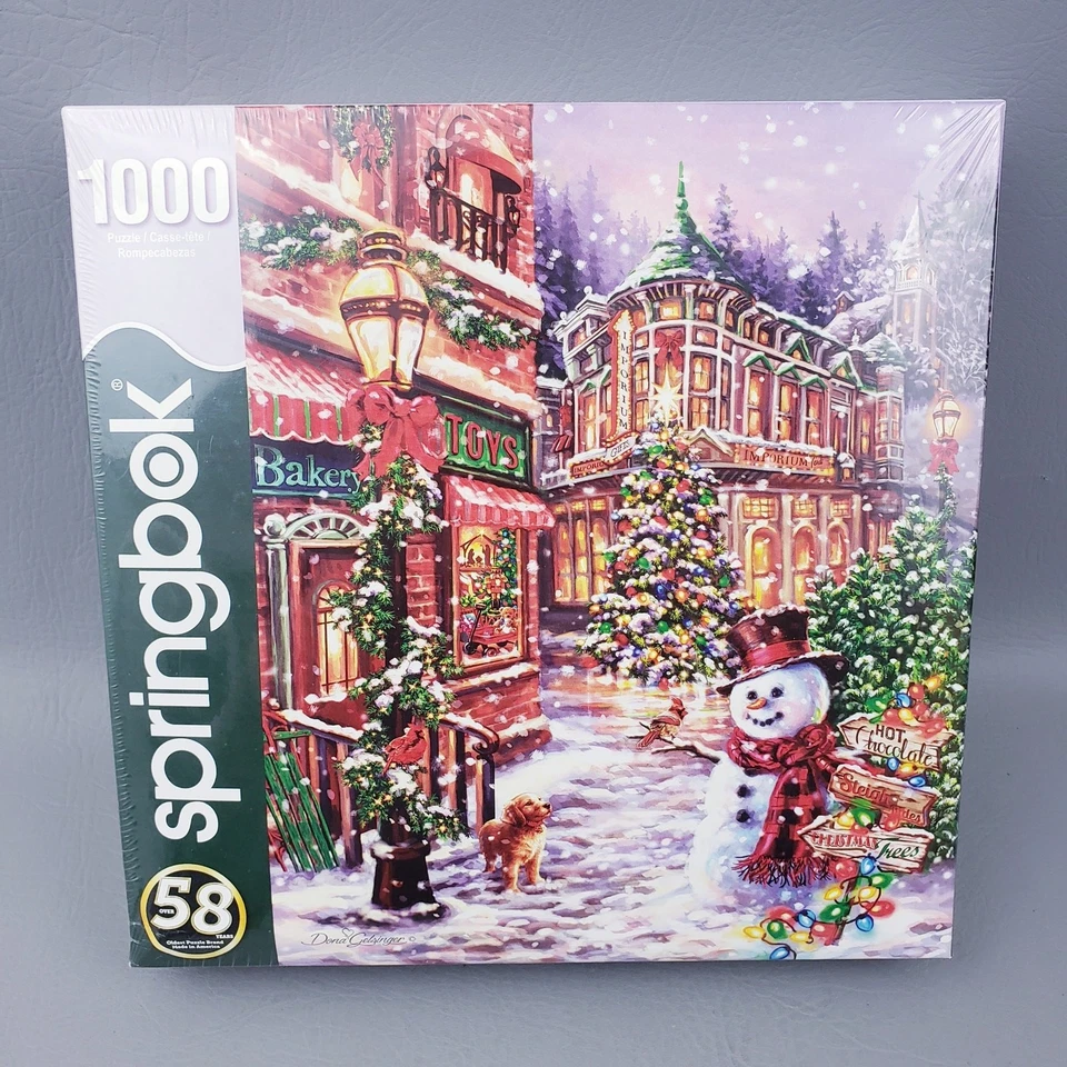 Large SPRINGBOK 1000 Pc. Jigsaw Puzzle Merry Main Street Snowy Christmas Town - Image 2 of 4