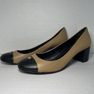 Tory Burch Brown with 2-inch Black Block Heels Cap Toe Size 8.5 M - Image 1 of 4