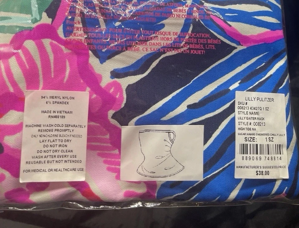 Lilly Pulitzer Nova Máscara Aquecedor de Pescoço Gaiter Cores Brilhantes Hi Tide Tropical $38 - Imagem 2 de 4