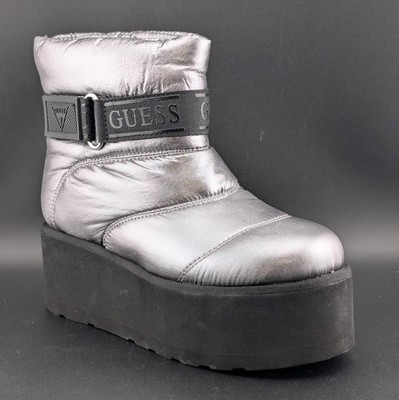 Guess Jilona 2 Womens Size 5M Platform Winter Snow Boots Pewter Fabric