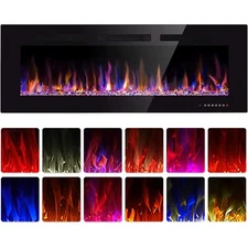 Electric Fireplace Wall Mount Recessed 50 Inch Modern Flame Heater with Remote