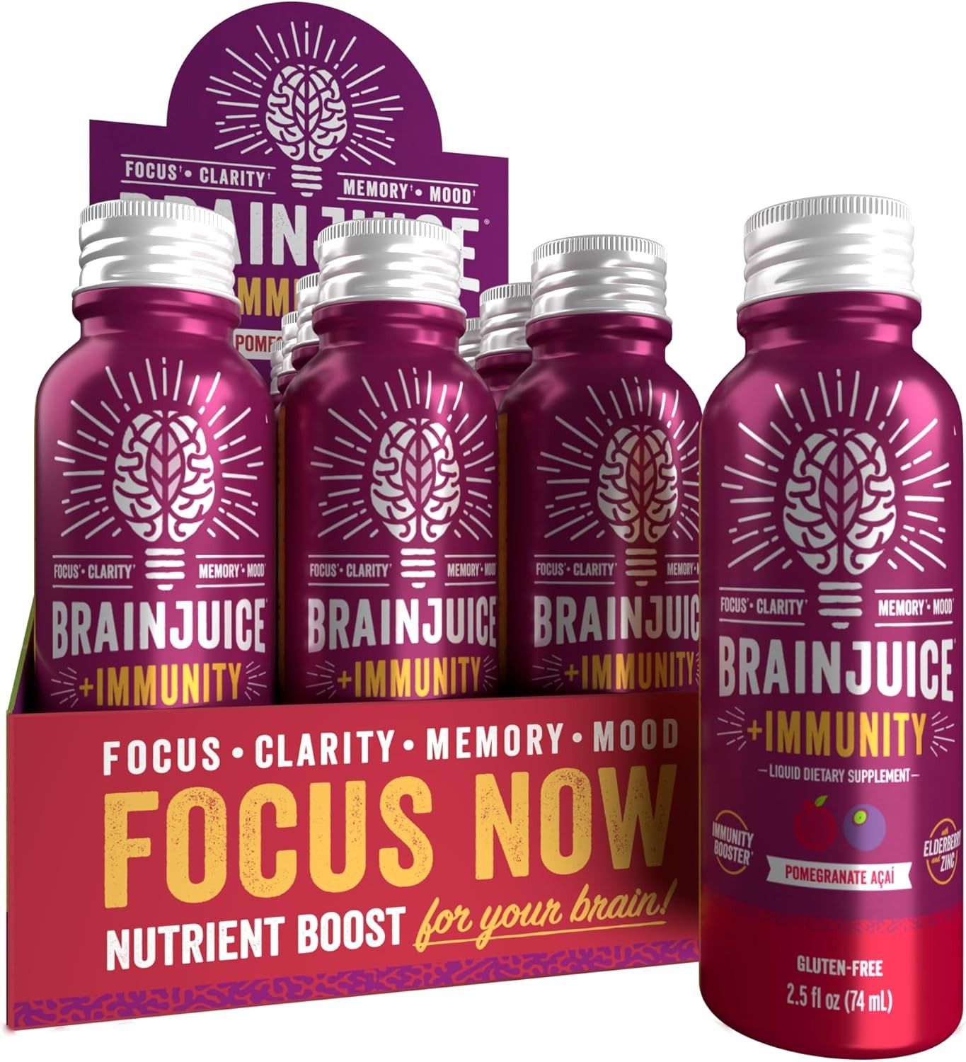 BrainJuice Brain Support Shot,Gluten Free Supplement Shots for Energy&Focus,Heal