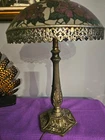 Vtg Hand Painted Tiffany-Style Stained -Glass Reverse Table Lamps