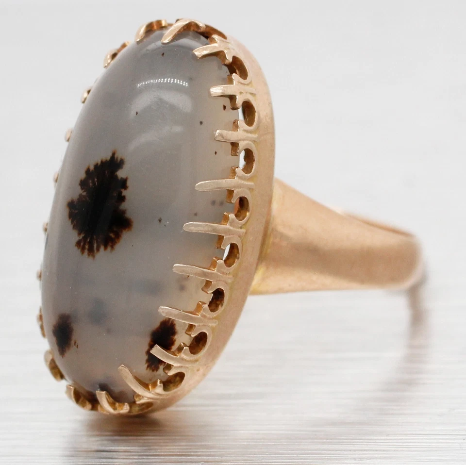 Antique Victorian Dendritic Chalcedony Cocktail Ring - 14k Yellow Gold - Imagem 2 de 4