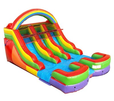 Commercial Inflatable 12ft Double Lane Rainbow Water Slide Bouncer And Blower