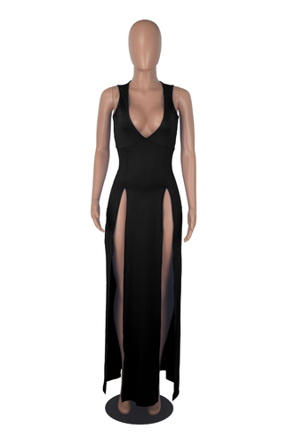 Nuevo Mujeres Sexy Profundo Cuello en V Alto Dividido Largo Vestido Noche Fiesta Discoteca Vestidos - Imagen 9 de 19