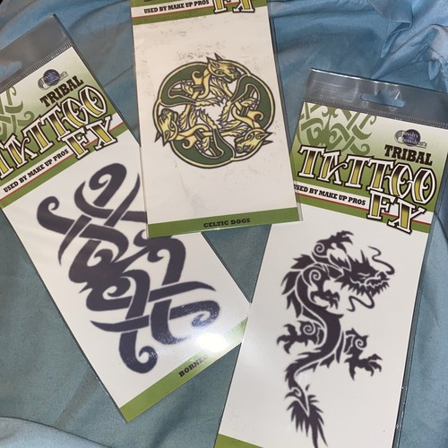 Set Lot Of 3 Temporary Tribal Tattoo FX Tribal & 2 Dragon New NIP 2” & 5” - Picture 1 of 5