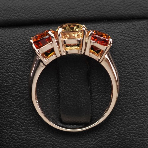 Champagne Morganite & Orange Sapphire 6Ct 925 Sterling Silver Three Stone Rings - Picture 6 of 9