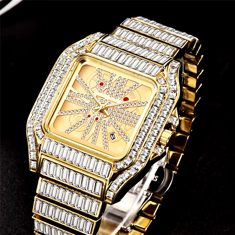 Men's Luxury Iced Square Baguette Full Stone Hip Hop
