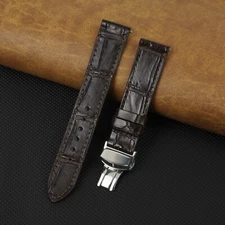 18mm Brown Leather Watch Band Deployment Clasp Buckle Flat Crocodile Watch Strap