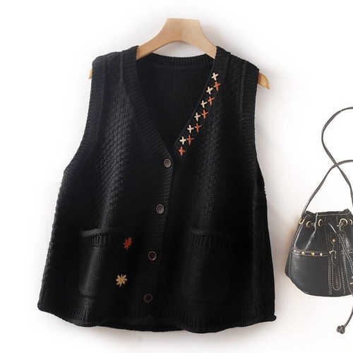 Women Gilet Knitted Waistcoat Tank Tops Vest Cardigan Coat Sweater Jumper - Picture 10 of 12