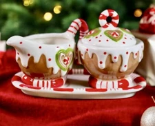 Blue Sky Clayworks Christmas Gingerbread Sugar And Creamer Set NWT Auth Retailer