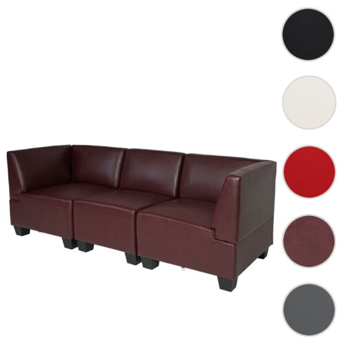 Modular Dreisitzer Sofa Couch Lyon, Kunstleder hohe Armlehnen - Bild 1 von 17