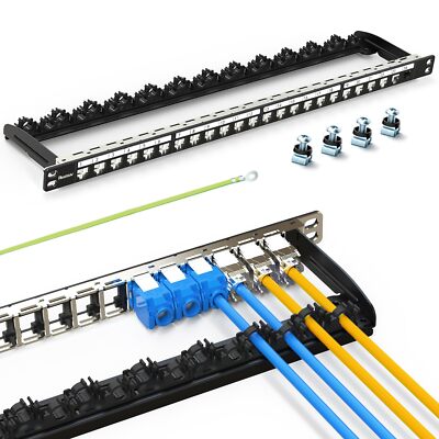 24 Port Patch Panel 0.5U UTP STP Blank Keystone Cable Management Support Bar
