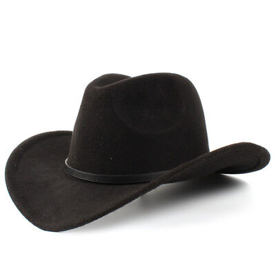 New Wool Blend Wide Brim Western Cowboy Hat Cowgirl Jazz Caps White Leather Belt