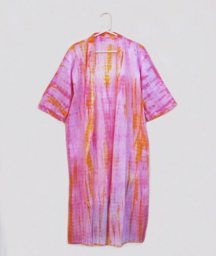 Baby Pink Tie & Dye Kimono Hand Dye Kimono Bathrobe Lounge Wear Night Wear Robe - Picture 2 of 3